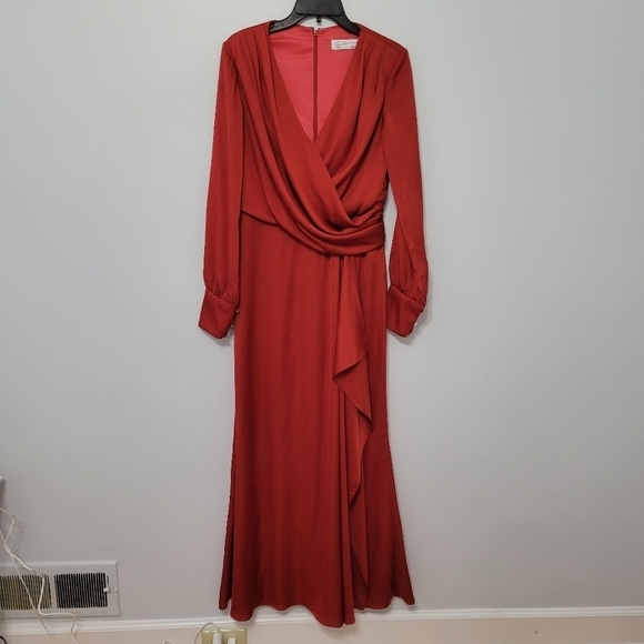 IEENA Mac Duggal Women's Long Sleeve Formal Dress‎ Size 6 Brick Red Style 26895 - Picture 2 of 12